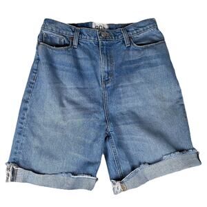 BDBG cotton denim distressed light wash raw hem long cut-off shorts Womens Sz 29